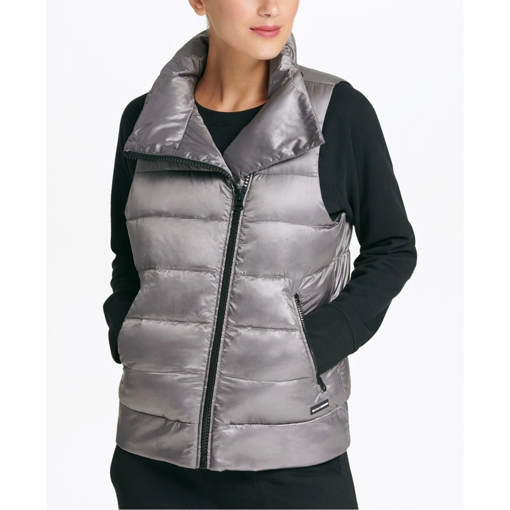 DKNY Womens Activewear Asymmetrical Zip Down Filled Vest Size X-Large